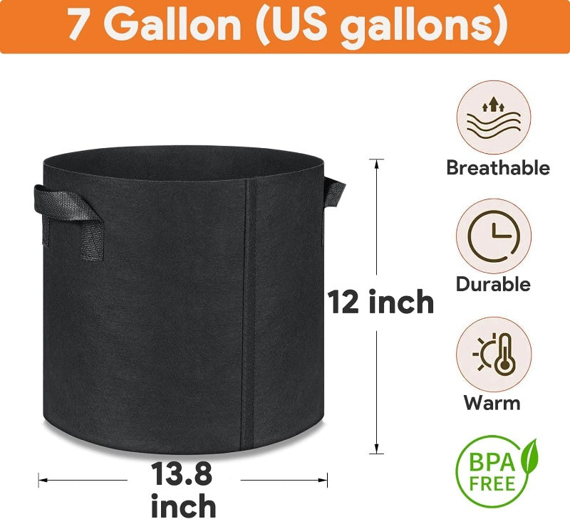 VASLON 7-Pack Fabric Grow Bags with Handles, Reusable Nonwoven Planting Pots for Vegetables, Flowers & Herbs