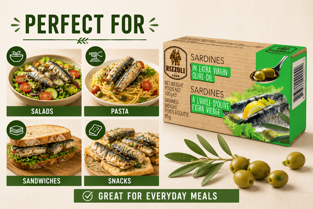 Rizzoli Sardines in Extra Virgin Olive Oil, 2-Pack Canned Sardines, Imported Italian Sardines, Ready to Eat Seafood
