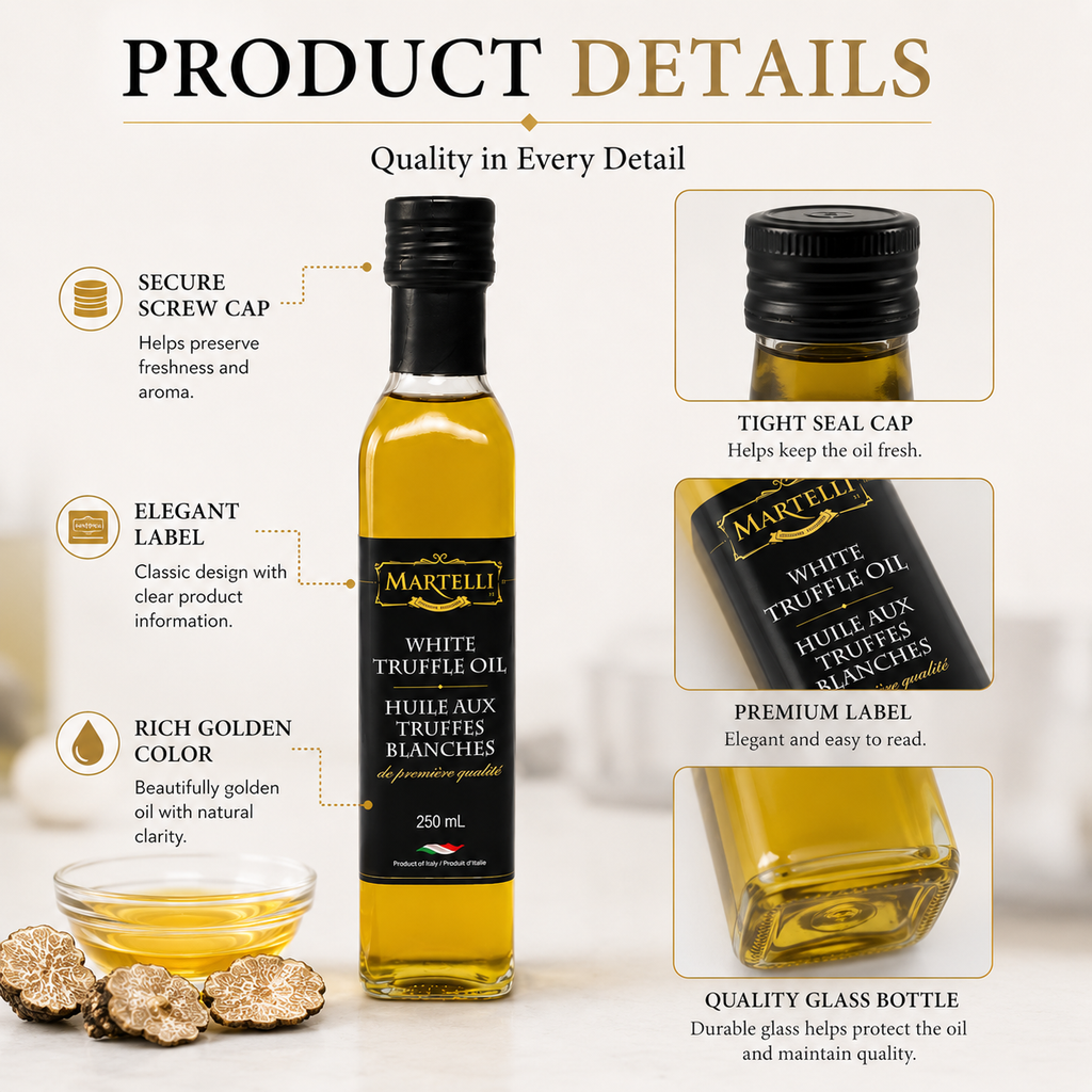 Martelli White Truffle Oil, Aromatic Finishing Oil for Pasta, Pizza, Risotto and Everyday Cooking