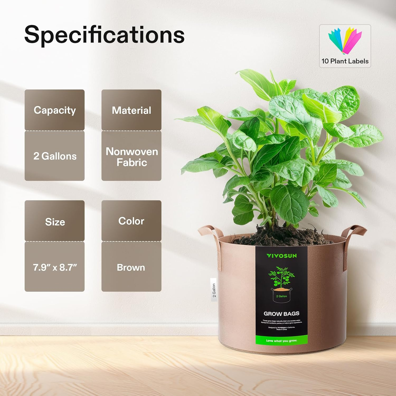 Fabric Grow Bags with Handles, Thickened Breathable Plant Pots, Nonwoven Garden Planters for Vegetables, Flowers, Indoor & Outdoor Gardening