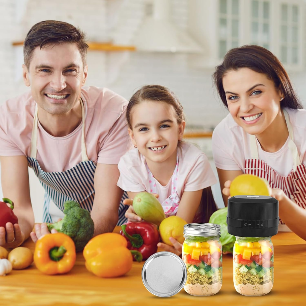 3-in-1 Rechargeable Electric Mason Jar Vacuum Sealer Kit for Regular and Wide Mouth Jars – Black