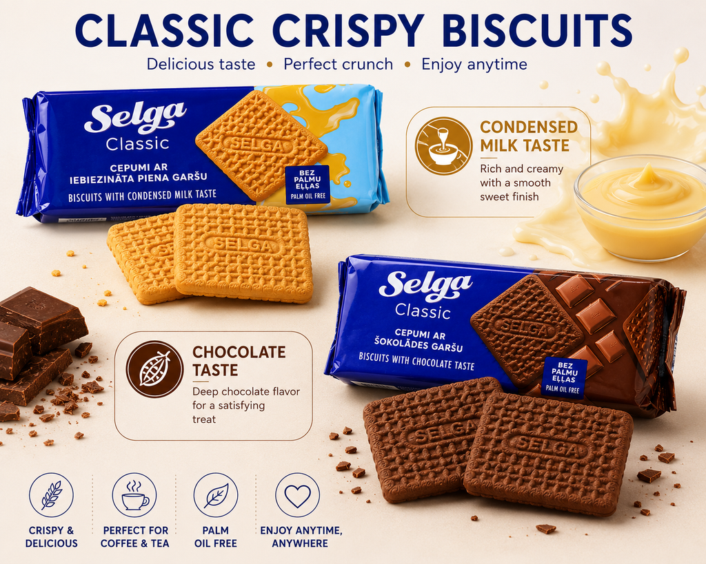 Selga Classic Biscuit Variety Pack 2 Flavors, Condensed Milk & Chocolate, 180g × 2 (360g Total)