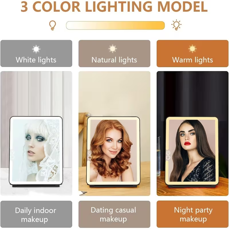 LED Lighted Makeup Mirror – 72 LEDs, 3 Color Modes, Touch Dimmable, Rechargeable Folding Travel Vanity Mirror