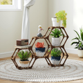 Small 7-Tier Hexagonal Wooden Plant Stand, 36.6 x 5.9 x 24.7 in, Multi-Level Indoor Outdoor Plant Shelf for Living Room, Balcony & Patio