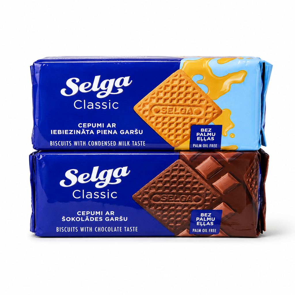 Selga Classic Biscuit Variety Pack 2 Flavors, Condensed Milk & Chocolate, 180g × 2 (360g Total)