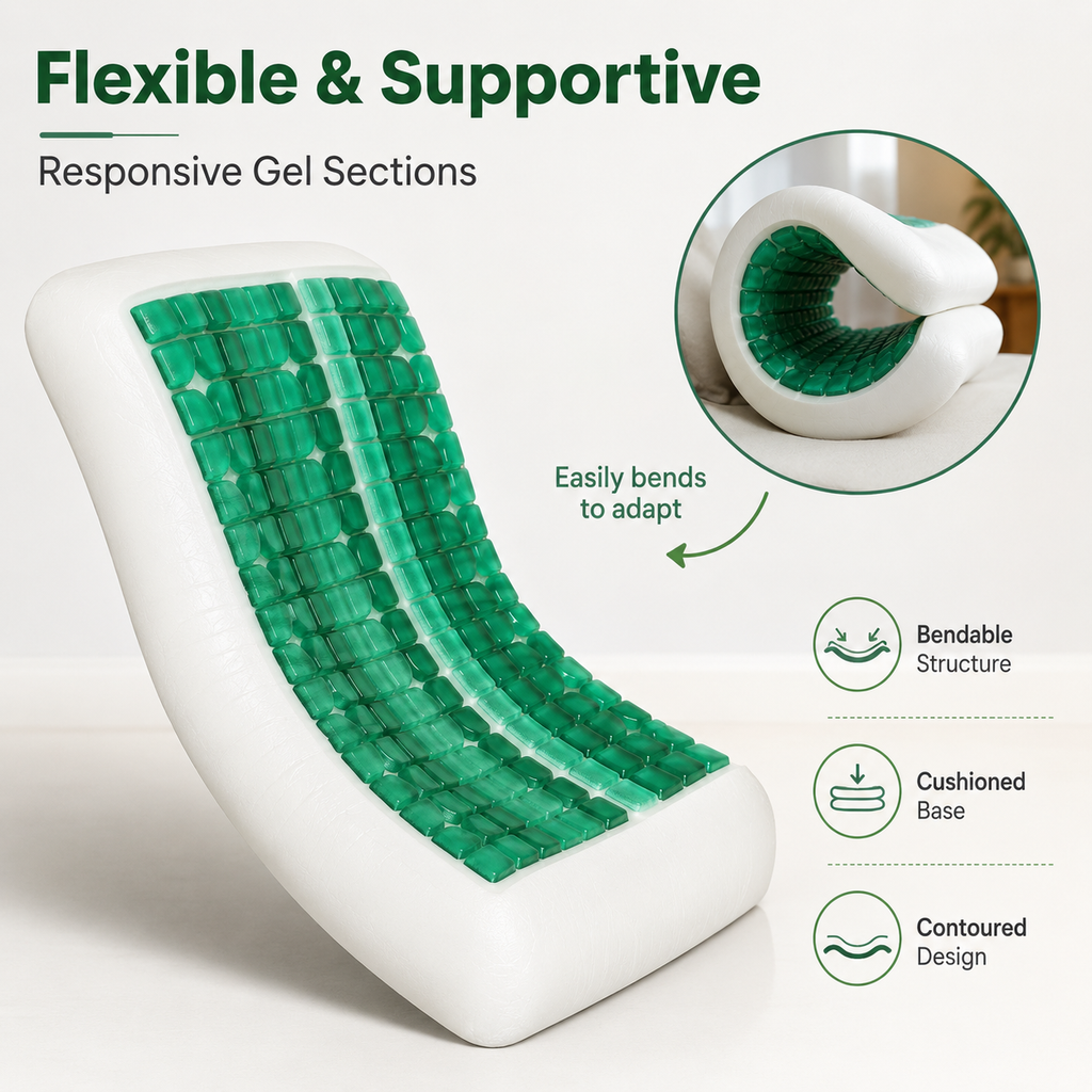 Cooling Gel Contoured Pillow with Flexible Gel Grid, Cushioned Support for Bed and Everyday Rest, Green and White, 66 × 40 × 11 cm