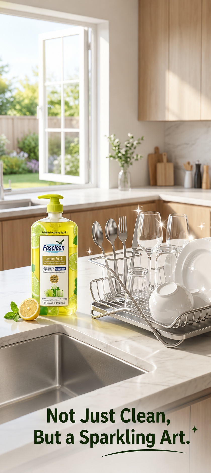 Fasclean Lemon Dishwashing Liquid 1L, Concentrated Kitchen Dish Soap for Grease Cleaning & Everyday Dish Care
