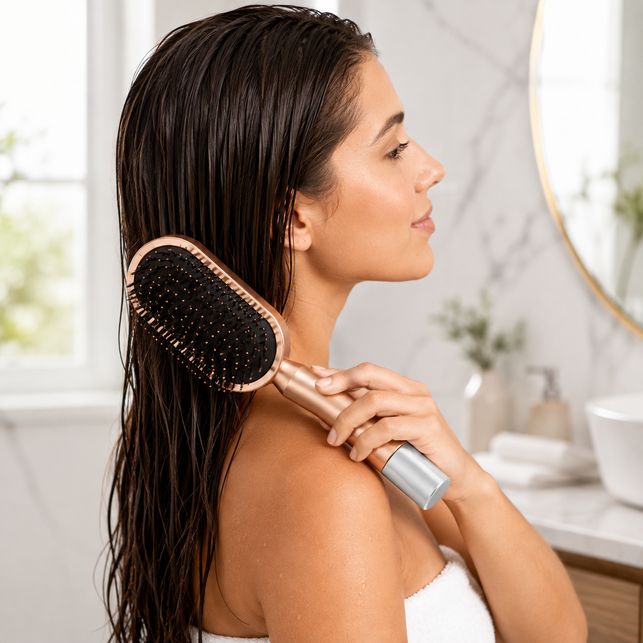 Wet & Dry Air Cushion Hair Brush with Drainage Design, Detangling Paddle Brush for Daily Hair Care