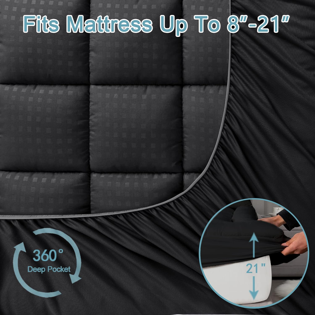 Quilted Mattress Pad Mattress Topper Mattress Protector, Deep Pocket Fit 8-21 Inch Mattresses, Soft Breathable Microfiber Cover