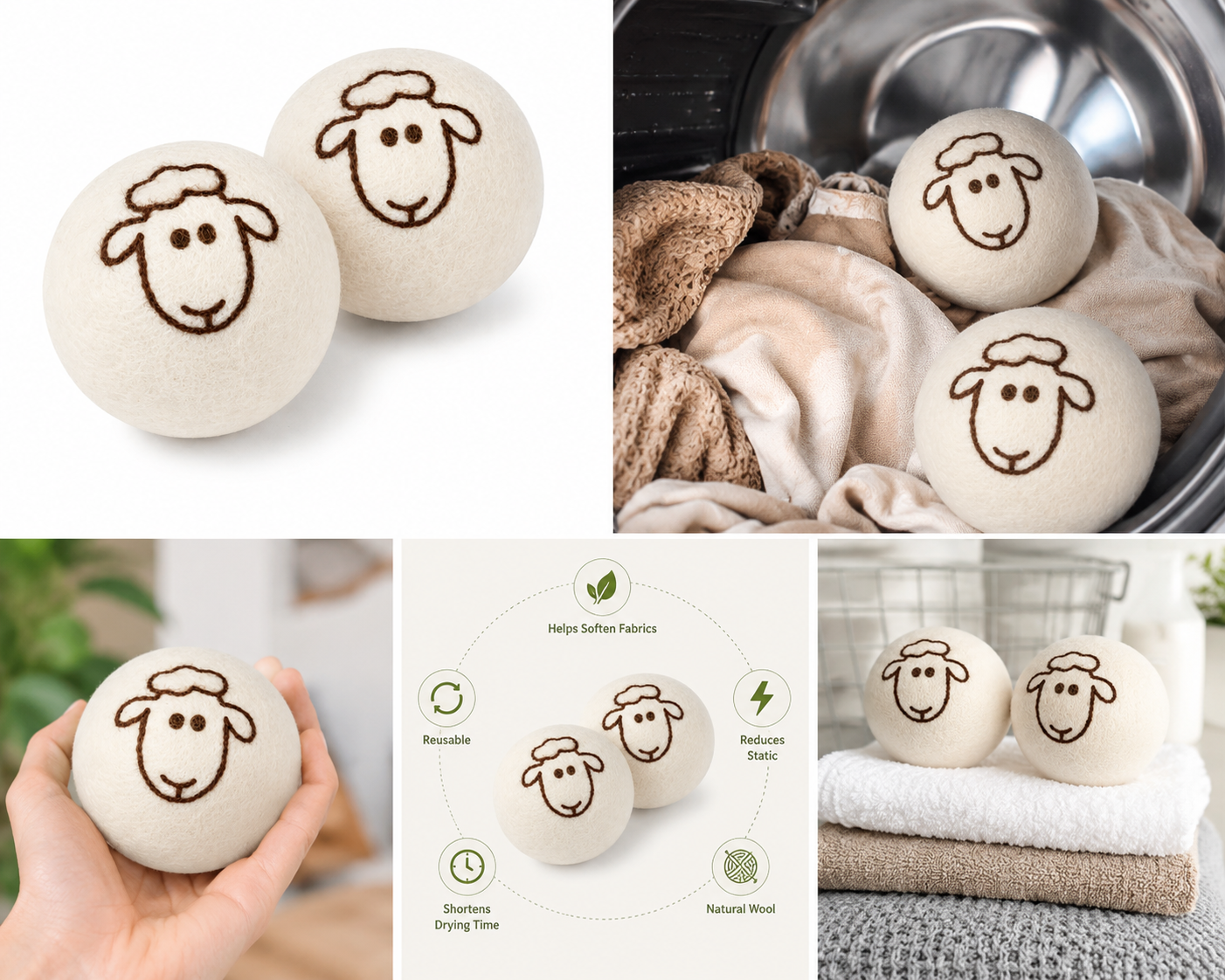 2 Pack Reusable Wool Dryer Balls Set – Laundry Dryer Balls for Clothes & Towels