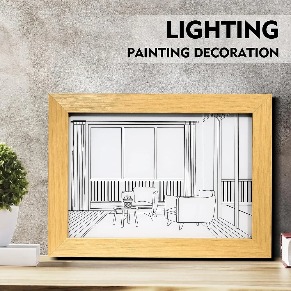 Golden 3d wooden Photo Frame Light, For Home
