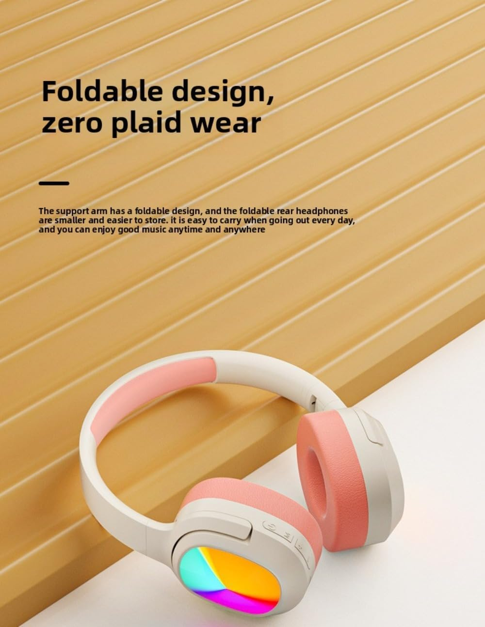 Bluetooth 5.3 Over-Ear Headphones with RGB Lighting – Cream