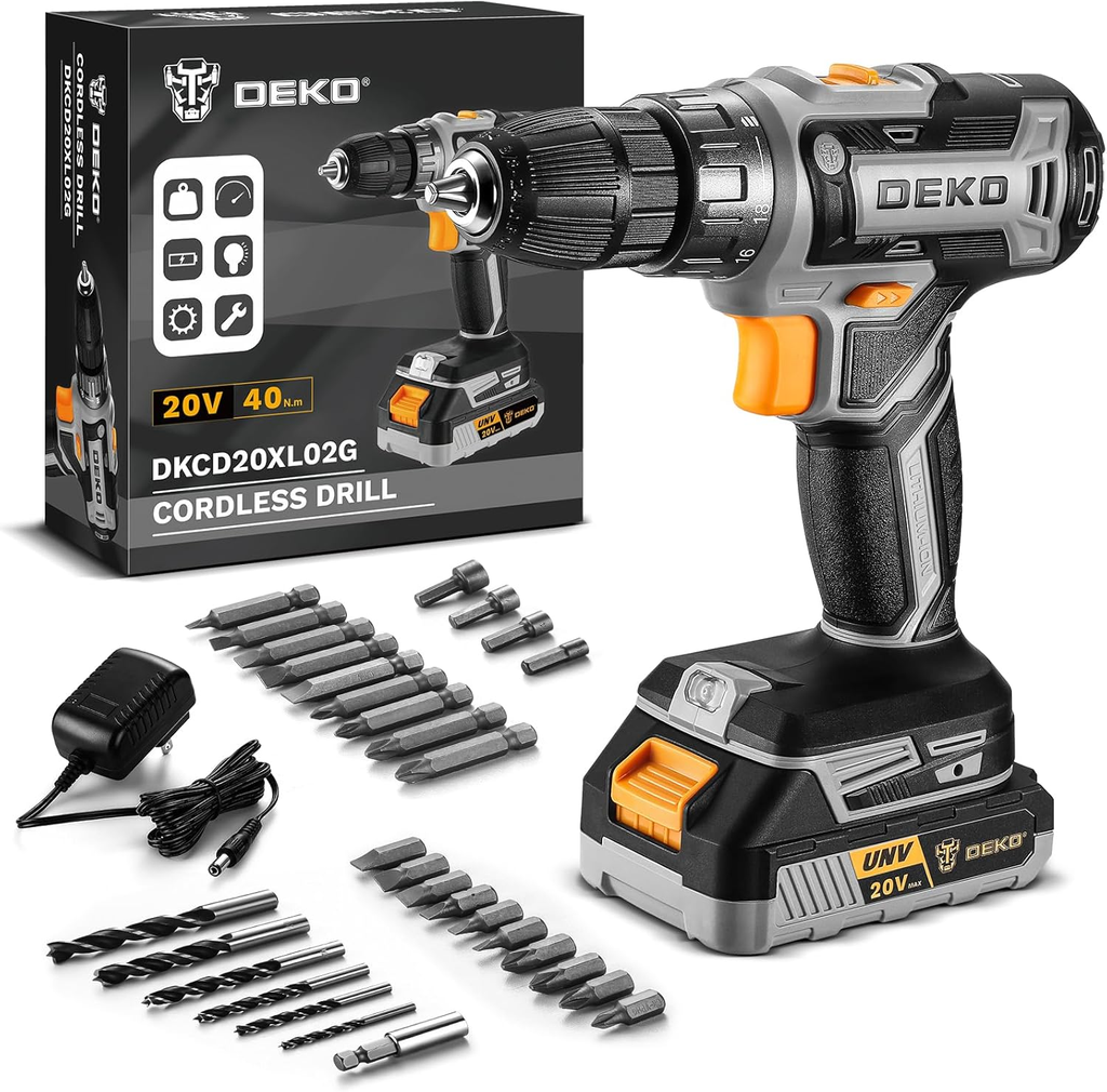 AZMERA 20V Cordless Power Drill Set with Battery & Charger – Electric Drill Driver Kit