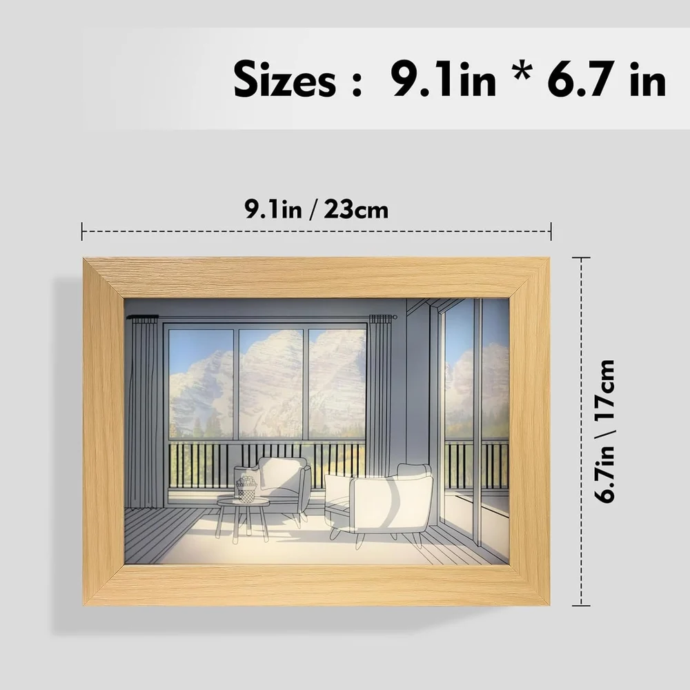 Golden 3d wooden Photo Frame Light, For Home