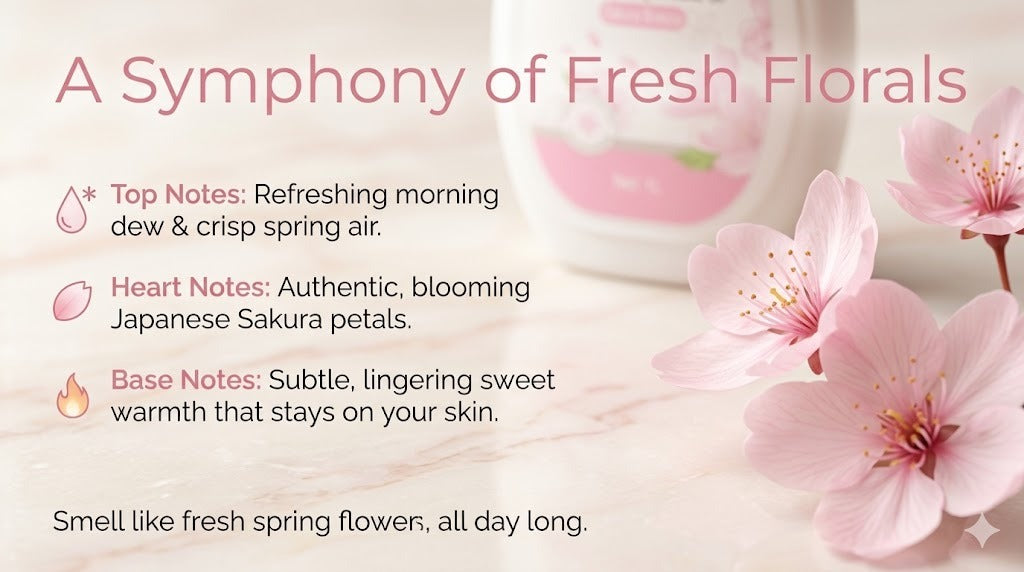 Cnice Floral Scent Body Wash, 1L Cherry Blossom Fragrance Shower Gel, Gentle Daily Cleansing Body Wash for Smooth & Fresh Skin Feel