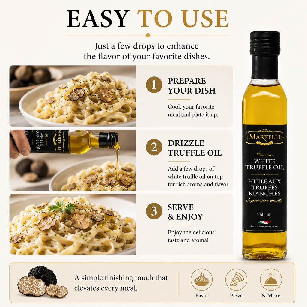 Martelli White Truffle Oil, Aromatic Finishing Oil for Pasta, Pizza, Risotto and Everyday Cooking