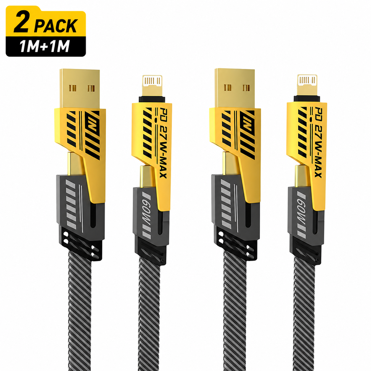 4-in-1 Fast Charging Cable 1m – PD 27W / 65W Multi Charging Cable with USB-A, USB-C & Lightning Connectors
