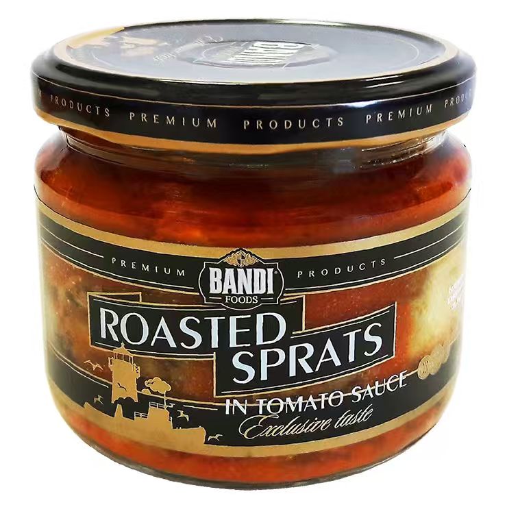 Bandi Foods Roasted Sprats in Tomato Sauce 280g, Baltic Sea Wild-Caught Fish from Latvia, Ready-to-Eat Seafood, High Omega-3 & Protein, Best Before 01/14/2030