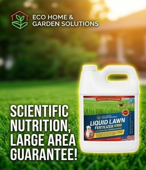 Eco Home & Garden Liquid Lawn Fertilizer 10-2-4 – Concentrated Nitrogen Liquid Food with Chelated Iron, Sulfur & Micronutrients – Pet & Animal Safe, Treats over 6,000 Sq. Ft. (1 Quart / 1 Liter)