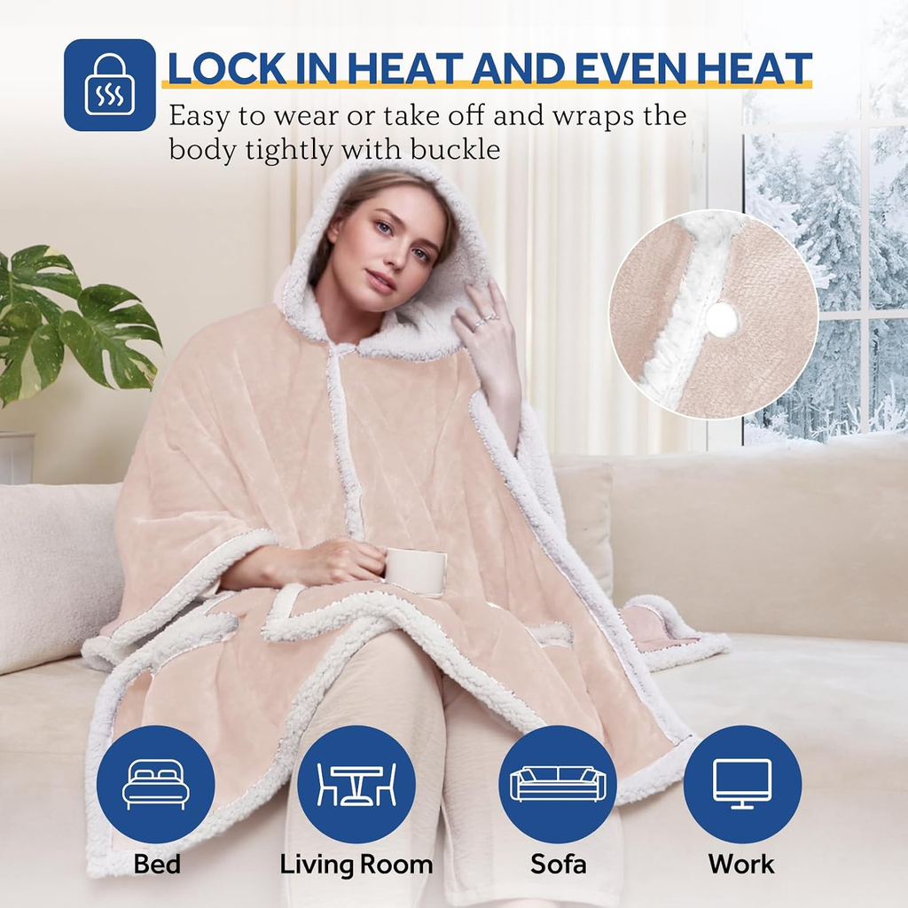 Sealy Wearable Electric Heated Hoodie Poncho, 50 x 60 in.