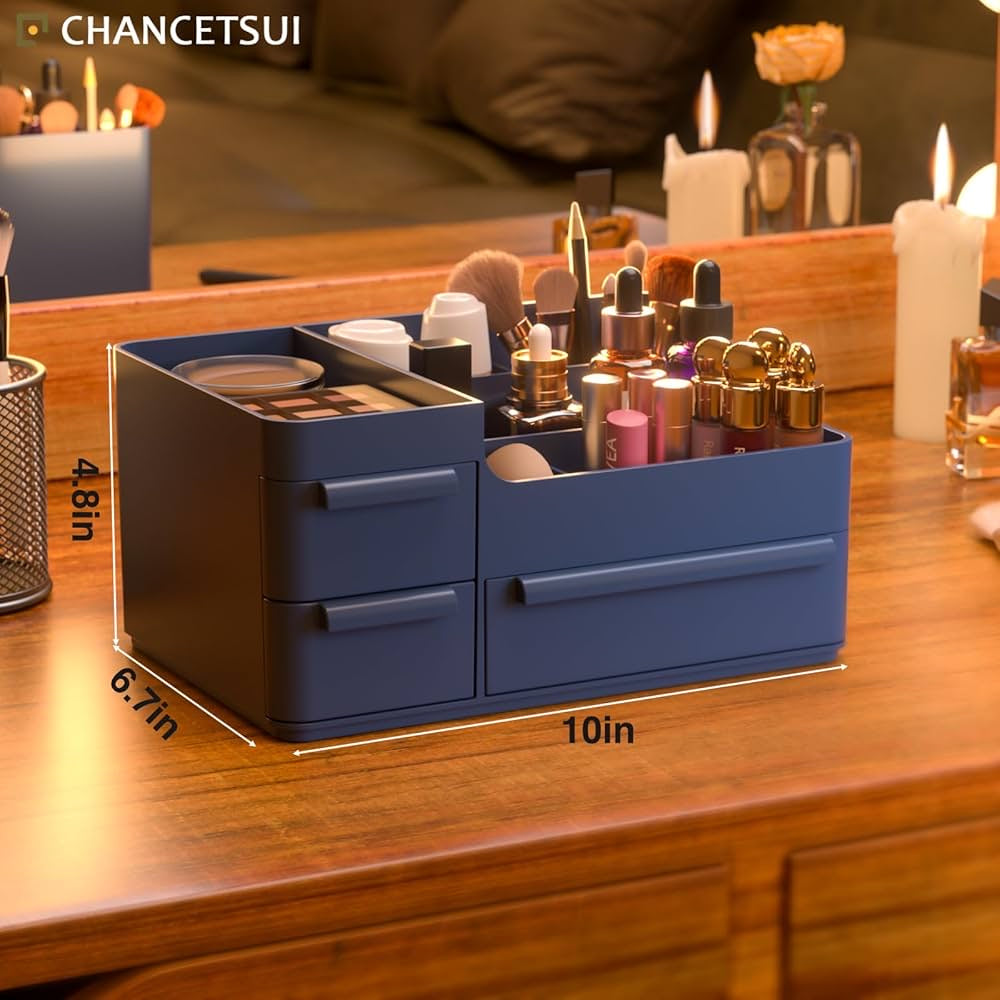 3-Drawer Makeup Organizer with Clear Pull-Out Drawers – PET Cosmetic Storage Box for Vanity, Bathroom & Desk
