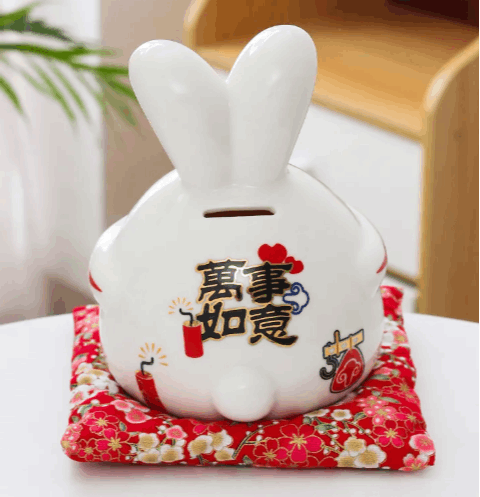 Cute Rabbit Ceramic Piggy Bank – Decorative Money Box for Home and Gift