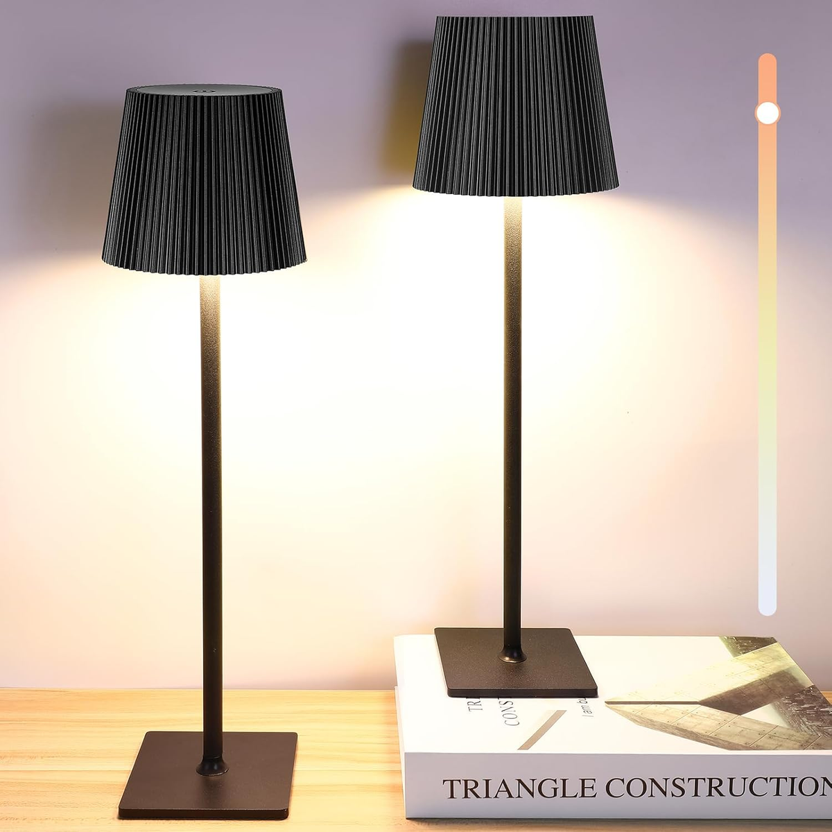 Cordless Rechargeable LED Table Lamps, Set of 2, Touch Dimmable, 3 Light Colours, IP54 Water-Resistant – Black