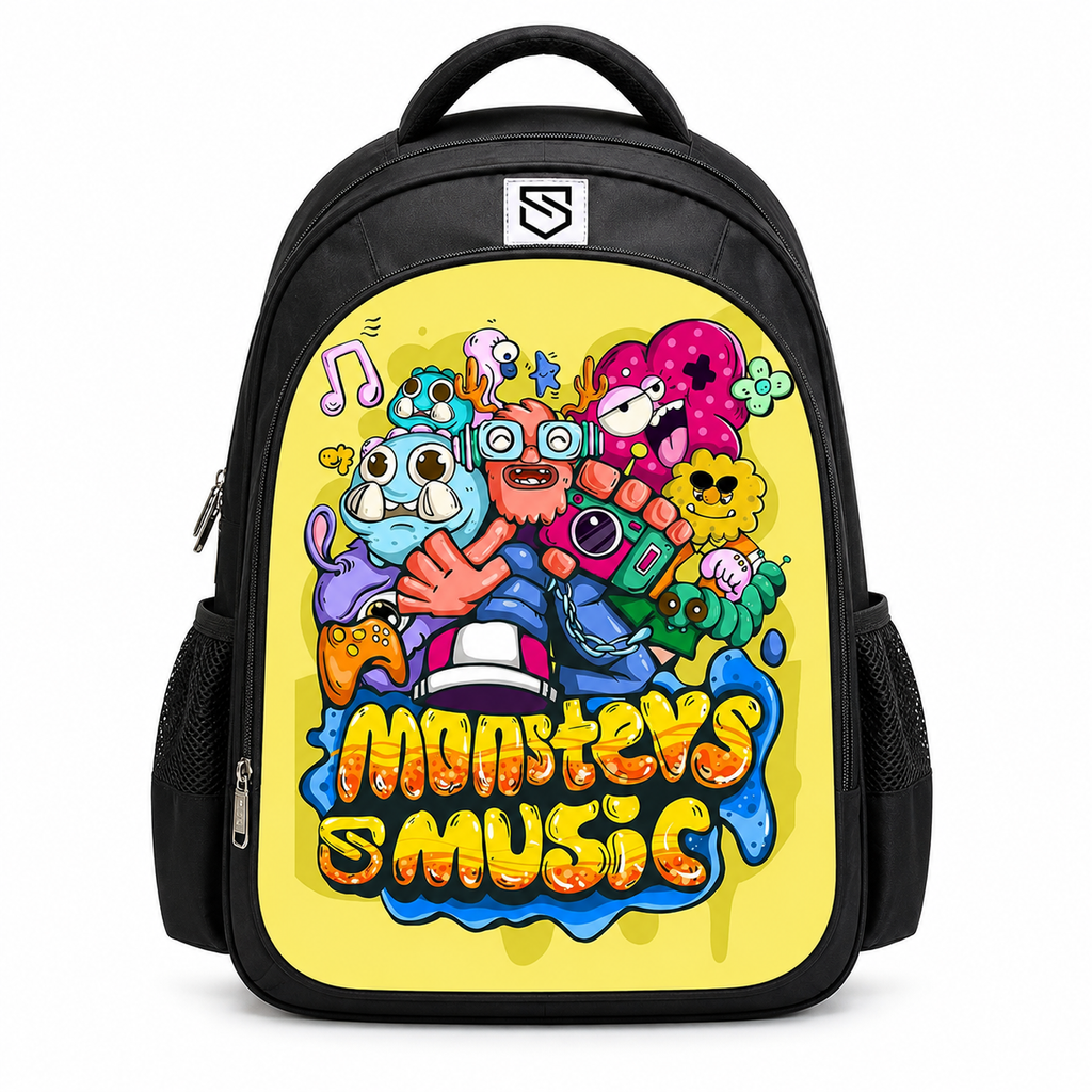 Kids Cartoon Print School Backpack with Front Zip Pocket and Dual Side Mesh Pockets, 15.75 x 12.99 x 7.87 in, Style G