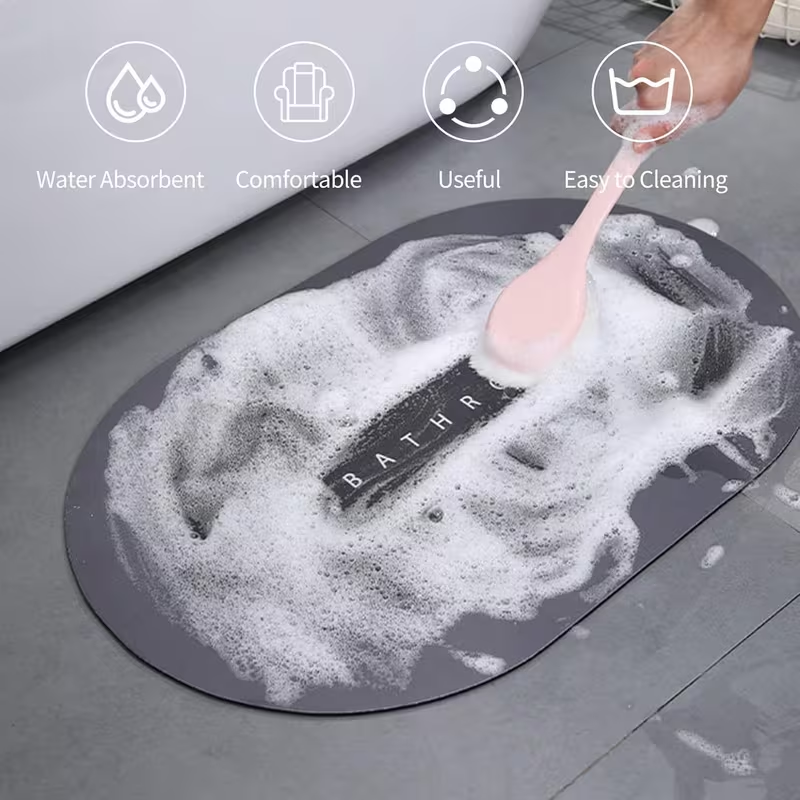 Quick-Dry Non-Slip Bath Mat – Soft Diatom Mud Bathroom Rug, Ultra Absorbent Shower Floor Mat (16 x 24 Inch) 2 Pack