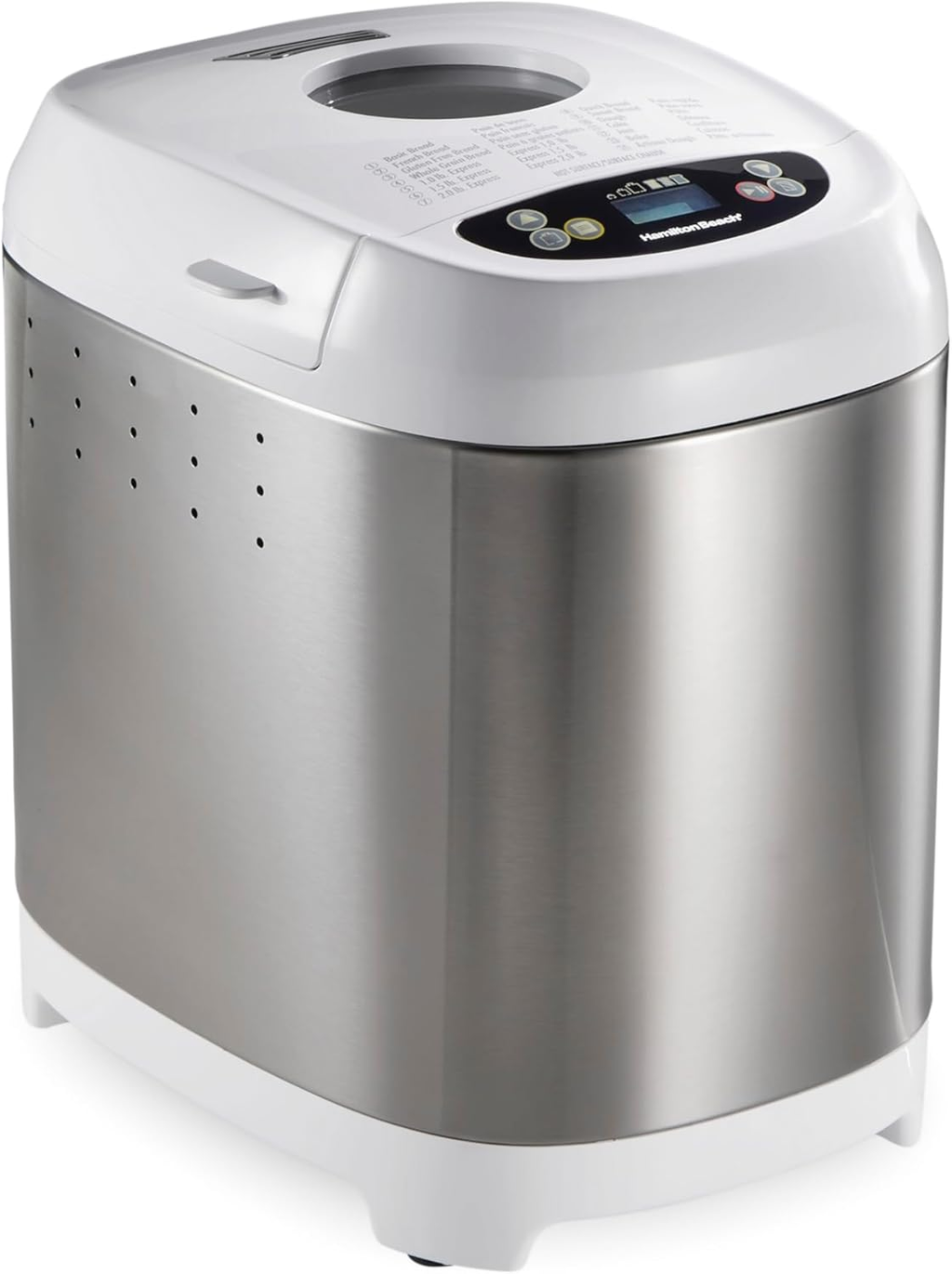 Open Box Hamilton Beach Digital Bread Maker with 14 Programs, 1-2 lb Loaf Capacity, 3 Crust Settings & Delay Timer - White/Stainless Steel