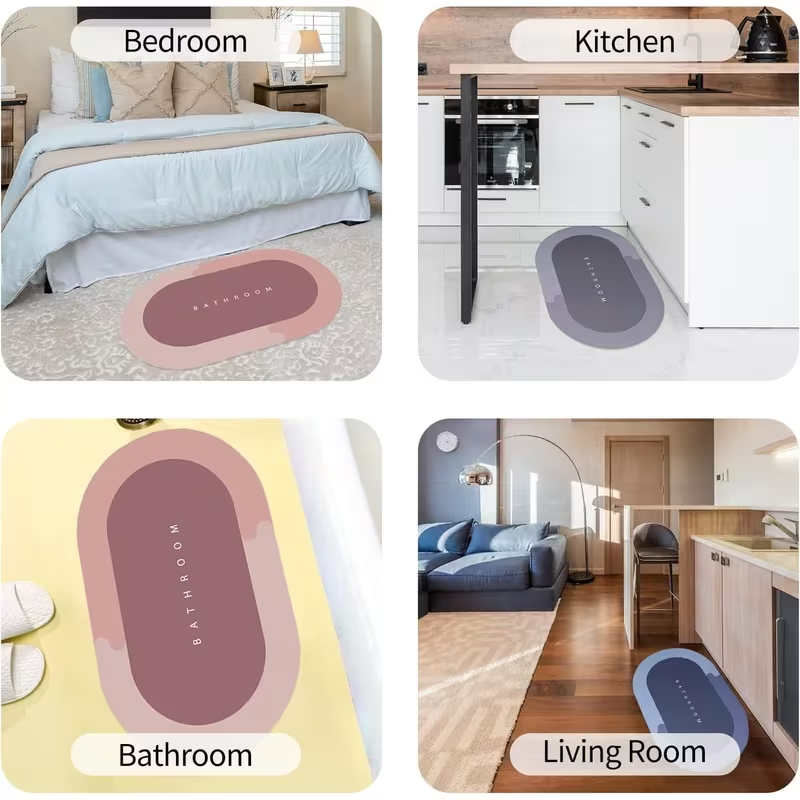 Quick-Dry Non-Slip Bath Mat – Soft Diatom Mud Bathroom Rug, Ultra Absorbent Shower Floor Mat (16 x 24 Inch) 2 Pack