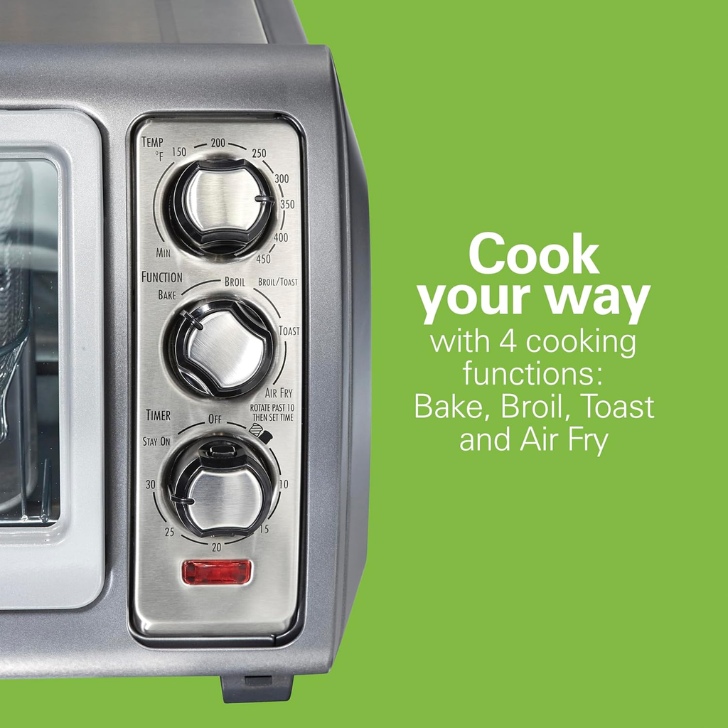 Open Box Hamilton Beach Sure-Crisp Air Fryer Toaster Oven with Easy Reach Door, 6-Slice Capacity, Bake, Broil & Toast Functions - Stainless Steel
