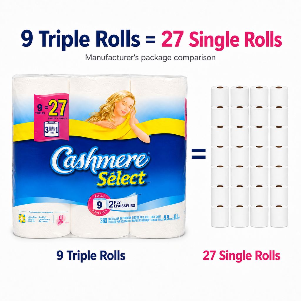 Cashmere Select Bathroom Tissue, 9 Triple Rolls, 2-Ply, 363 Sheets per Roll