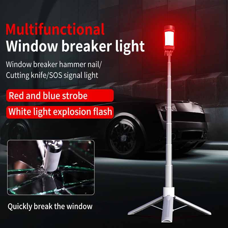 Portable Car Safety Hammer with Flashing Warning Light – Multi Function Emergency Tool with Seat Belt Cutter