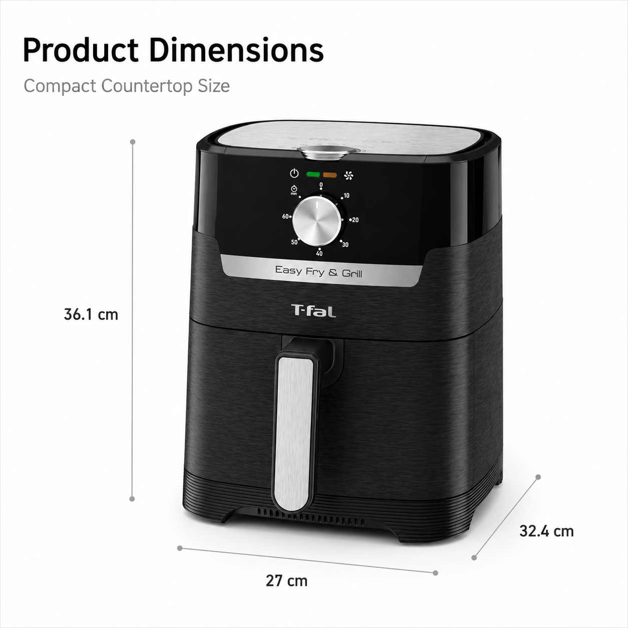 T-Fal Easy Fry & Grill Precision 2-in-1 Air Fryer, 4.4QT Capacity, Adjustable Temperature Control, 60-Minute Timer, Grill Plate Included, Black
