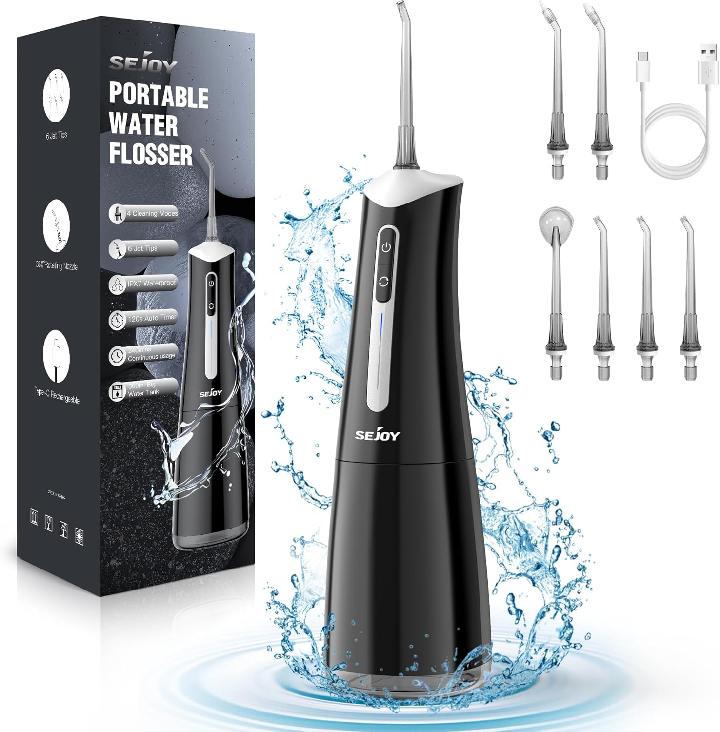 Water Flosser Cordless Oral Irrigator with 300ML Tank, 4 Modes & Multiple Jet Tips – USB Rechargeable Portable Dental Cleaner