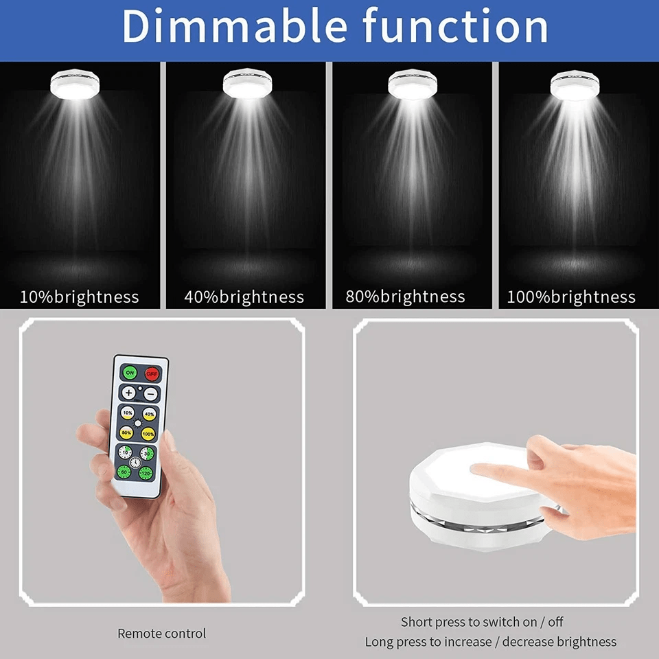 6-Pack LED Puck Lights with Remote – Battery Powered Under Cabinet Lights, Dimmable Touch Control & Timer