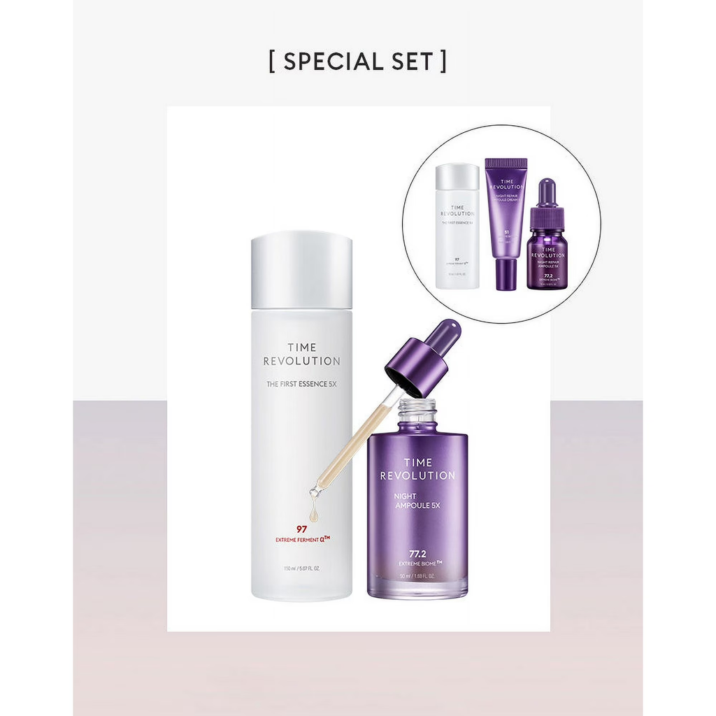 MISSHA - Time Revolution 5X Bestseller Special Set (Essence 150ml, Ampoule 50ml; (Gift) Essence 30ml, Ampoule 10ml, Cream 10ml) - 1set(5pcs)
