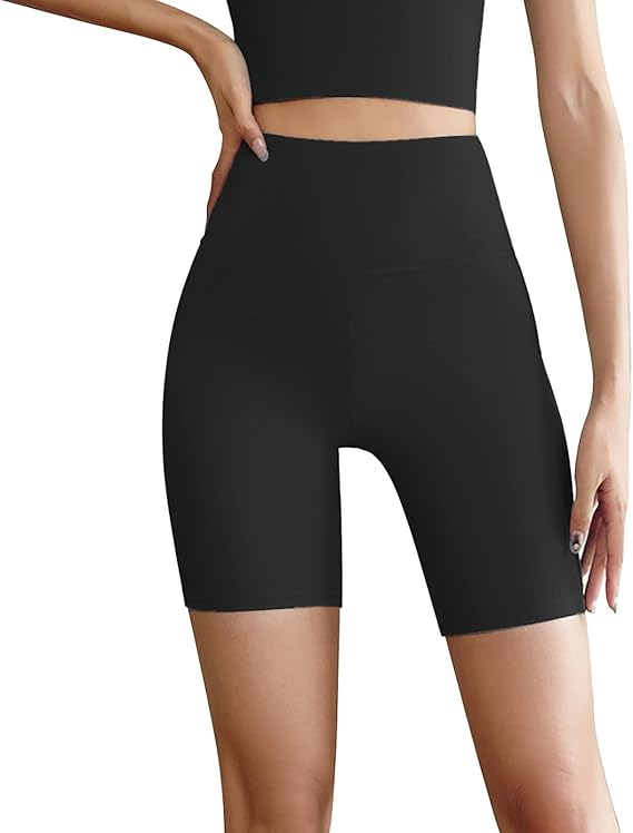 Women’s High-Waisted Yoga Shorts, Stretchy Nylon Spandex Workout Shorts, Black, Sizes XS–S