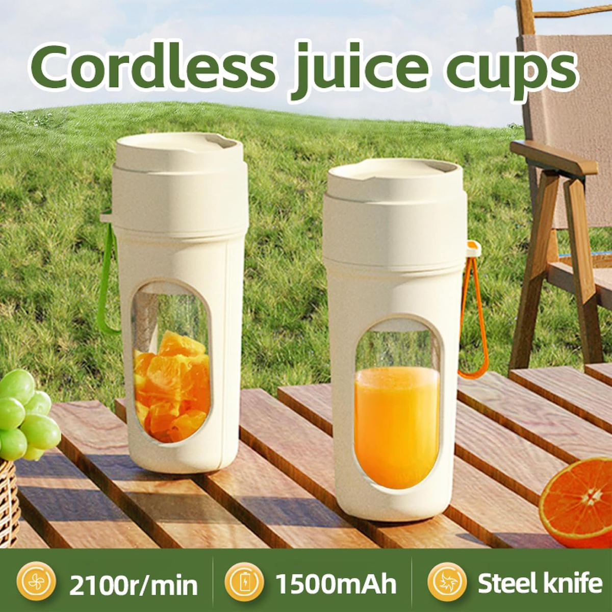 Portable Personal Blender, 450mL USB Rechargeable Smoothie Maker with 12 Blades & Travel Lid – CreamGreen