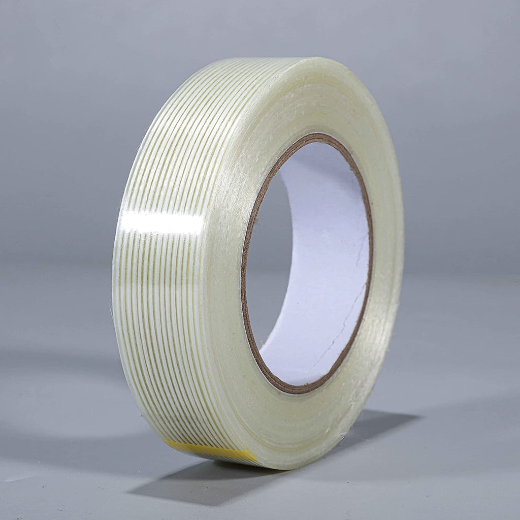 Bomei Pack 1-Inch Fiberglass Reinforced Filament Tape, 25 m per Roll, 10-Roll Pack, Clear Mesh Tape for Packing, Bundling and Repairs (B05023)