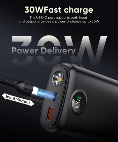 30W Fast Charging Power Bank 40000mAh Portable Charger with LED Display, USB & Type-C Ports, Built-in Flashlight for iPhone Android