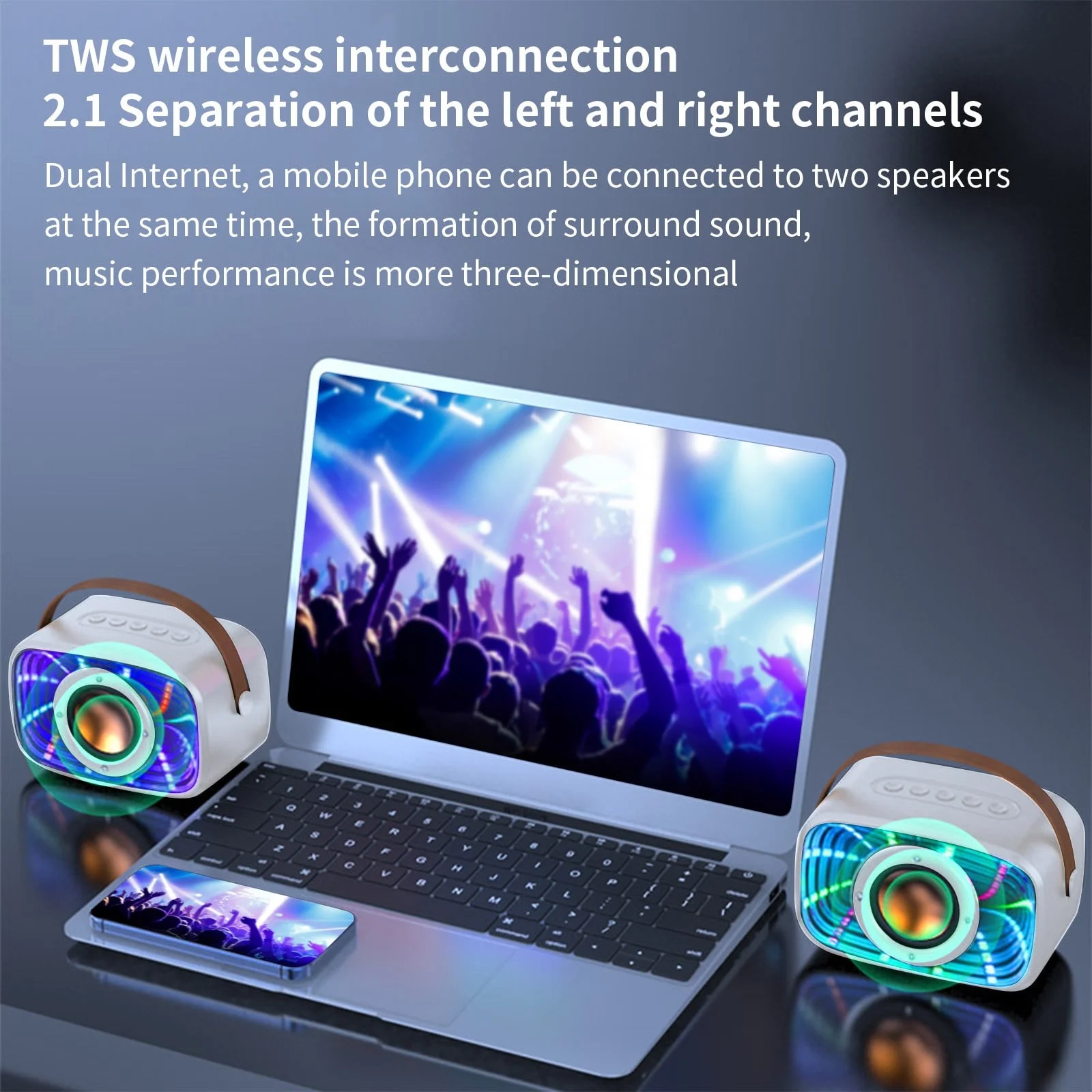 Portable Mini Bluetooth Speakers On Sale, Bluetooth 5.3 Wireless Audio LED Cool Light Effect Sound Quality Clear Surround Sound Effect Multiple Play Modes Large Capacity Battery Bluetooth Audio