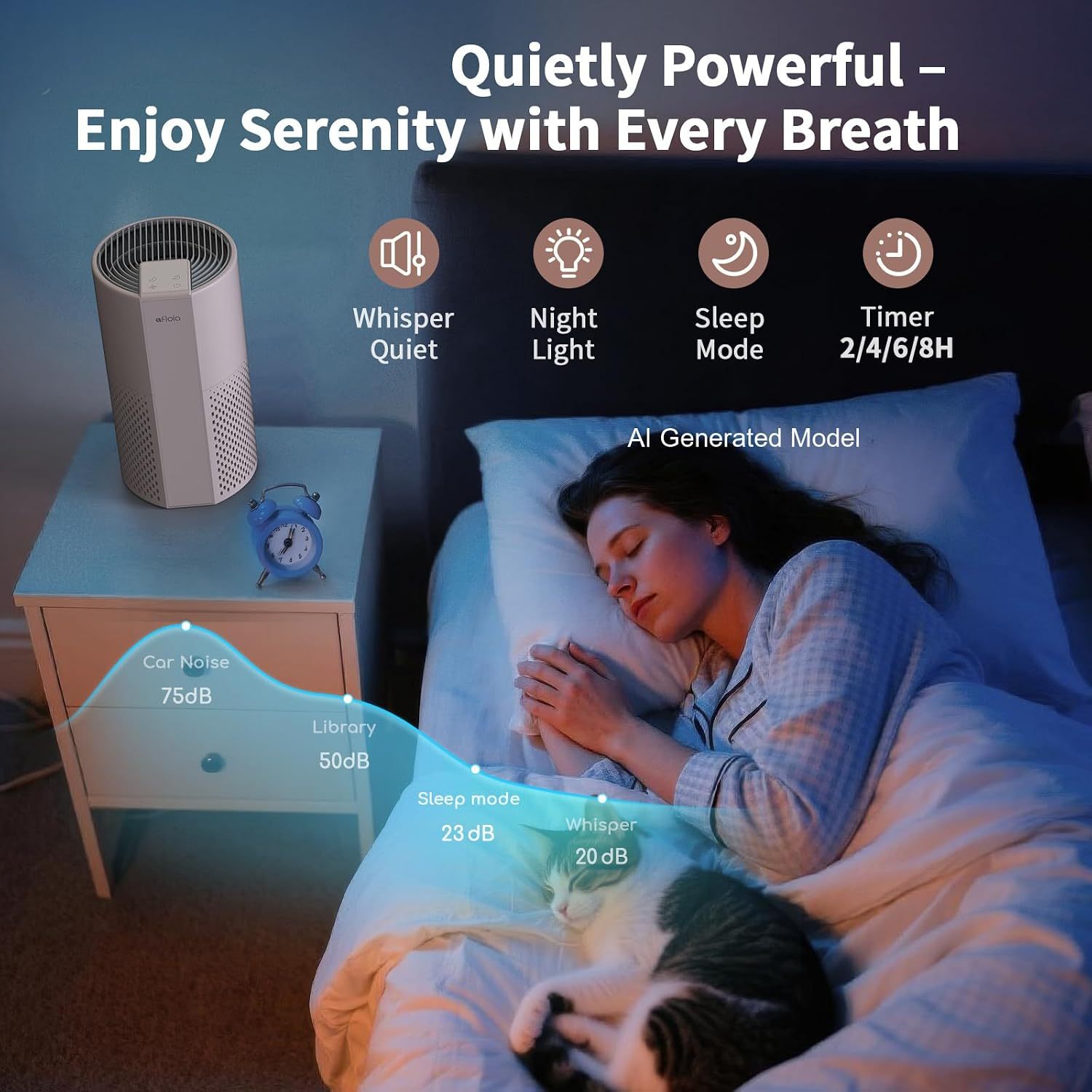 Afloia 4-in-1 Air Purifier with Washable Pre-Filter for Rooms up to 1,076 sq. ft. – White