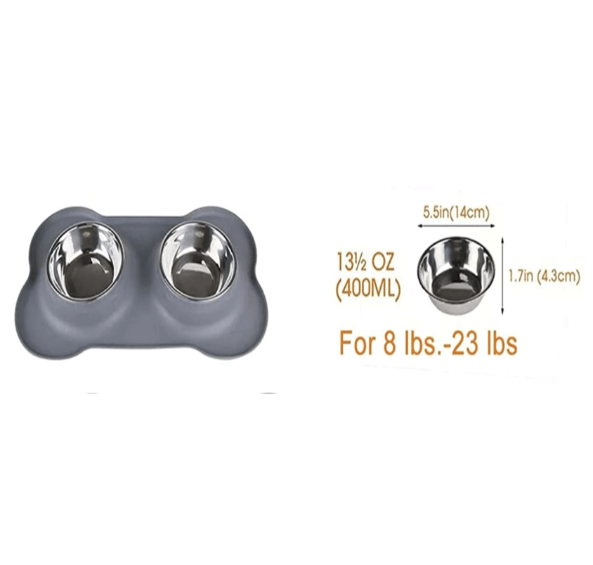 Double Dog Bowl Set with Silicone Mat – Stainless Steel Pet Food and Water Bowls for Small Dogs