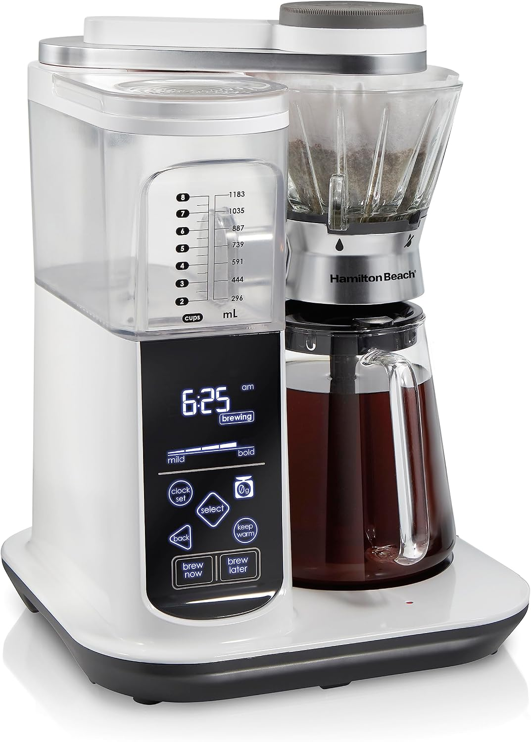 Hamilton Beach 46700 Convenient Craft Programmable Automatic or Manual Pour Over Coffee Dripper Brewer with 5 Strengths and Integrated Scale, 8 Cups, WHITE