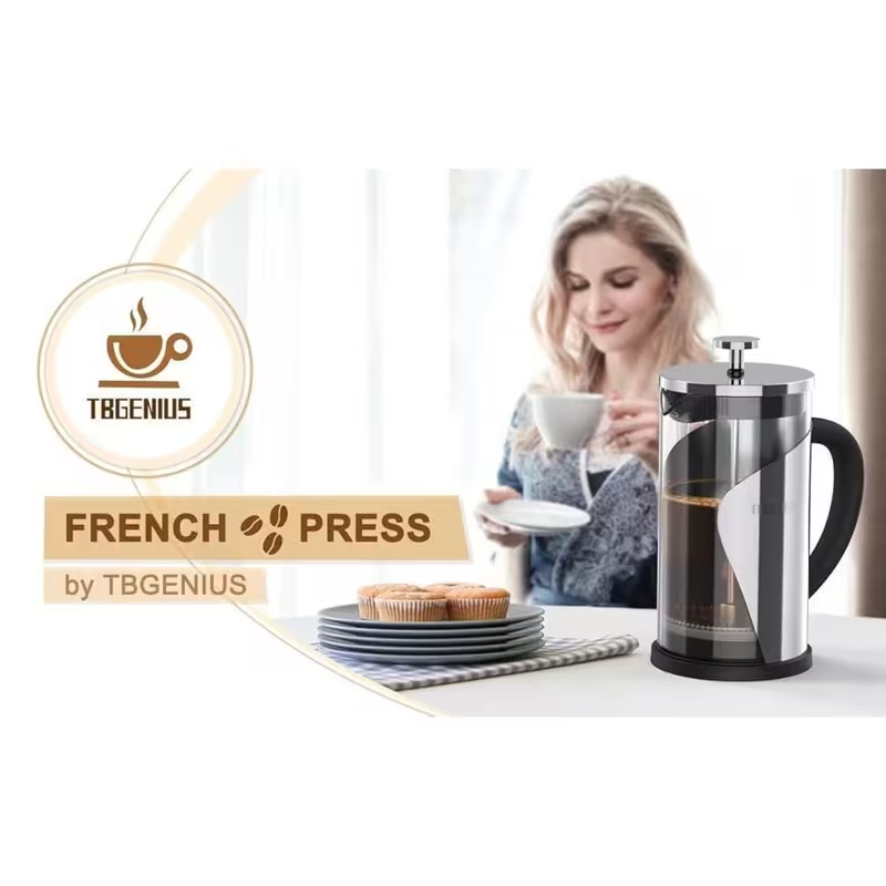 600ML French Press Coffee Maker – Stainless Steel & Glass Coffee Press with 4-Level Filtration for Coffee & Tea