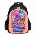Kids Cartoon Monster Print School Backpack with Front Zip Pocket and Dual Side Mesh Pockets, 15.75 x 12.99 x 7.87 in, Style H