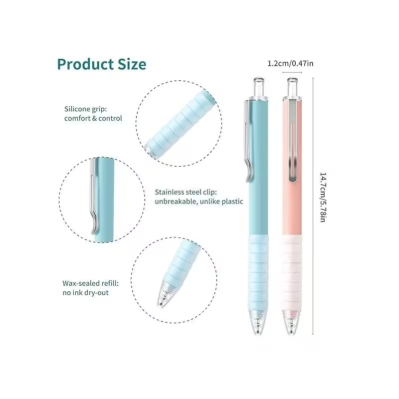 12 Pack Aesthetic Ballpoint Pens – 1.0mm Smooth Writing Black Ink, Soft Grip Retractable Pens for School, Office & Journaling